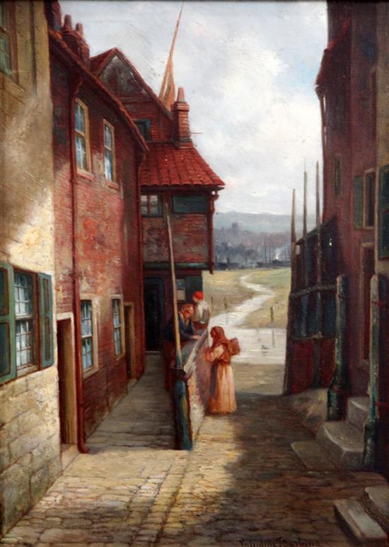 Valentine Teasland (c.1900) Figures in a Cornish back street, 13 x 9.5in.